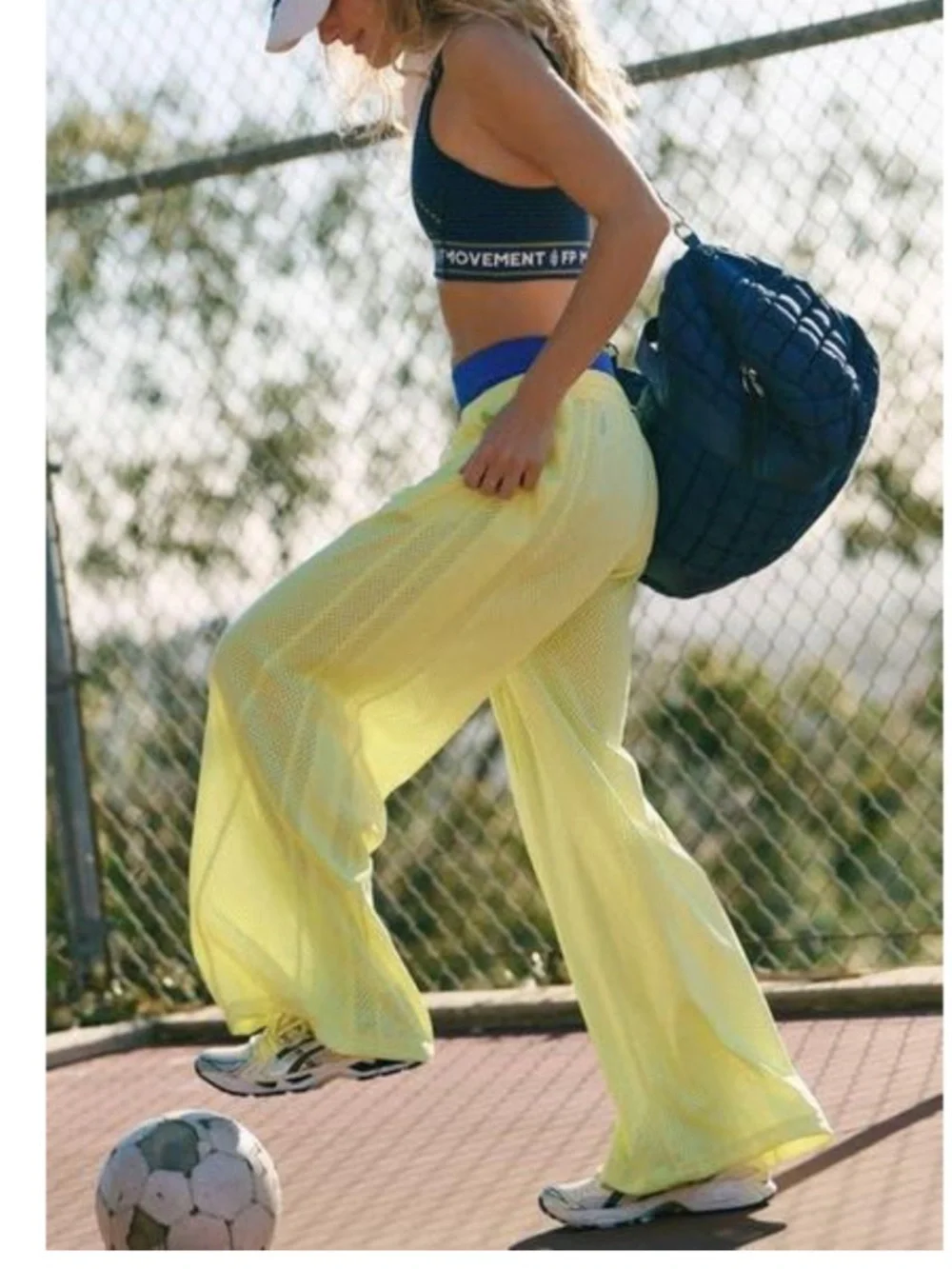 Free People FP Movement Small Overtime Mesh Jersey Knit Pants Yellow Wide Leg - Picture 3 of 7